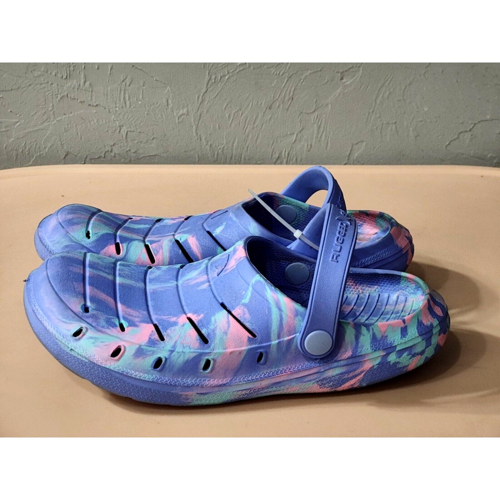 Rugged‎ Shark Crocs Size 10 Youth Tie Dye Slip on Clogs/Shoes-